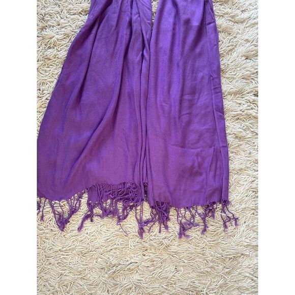 Purple Pashmina Shawl Wrap Fringe Wool Blend - Picture 2 of 4